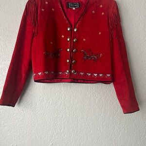 Red Suede Jacket with Fringe